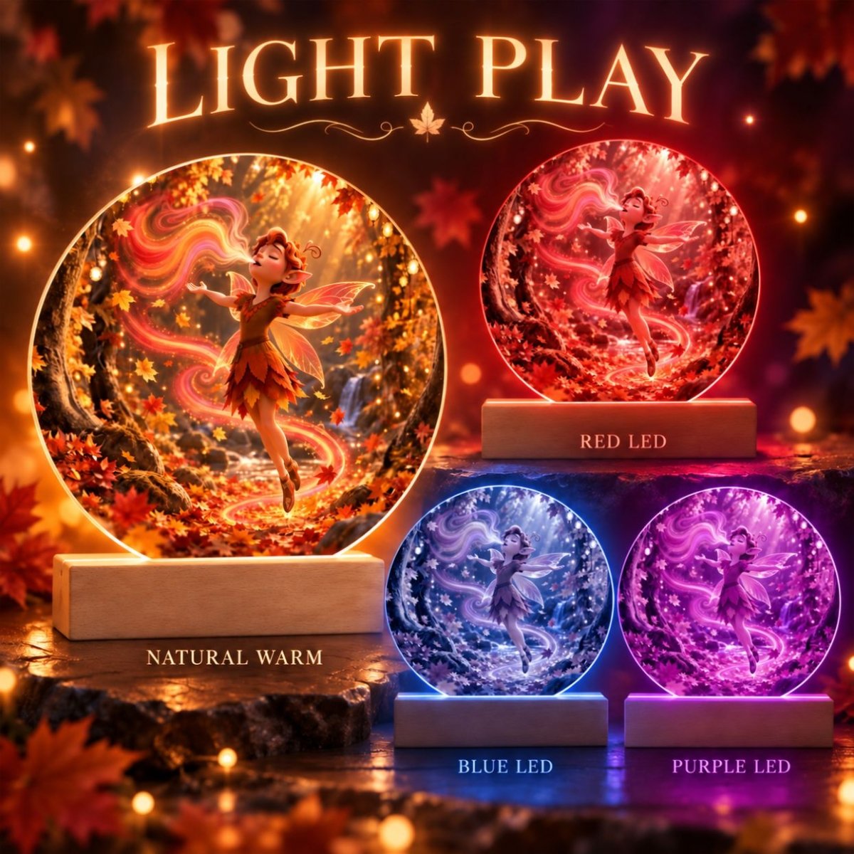 Autumn Fairy Glow Acrylic Circle Plaque - variant_color - variant_size - variant_option