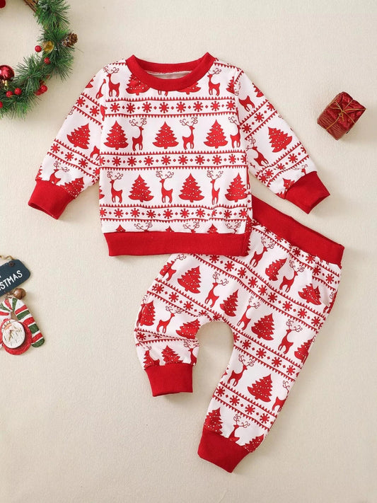 Baby's Nordic Winter | Reindeer & Tree Print | Children's Christmas Pajama Set | 3M-3Y - #variant_color# - #variant_size# - #variant_option#