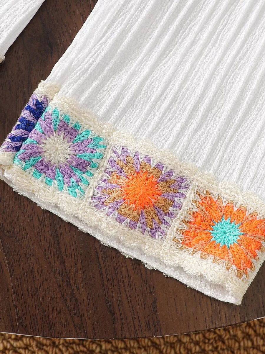 Boho Children's Crochet Trimmed Top and Pants Set - variant_color - variant_size - variant_option