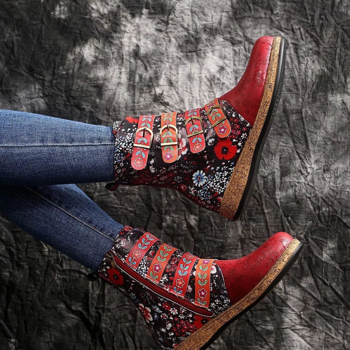 Boho Embroidered Round Toe Boots - variant_color - variant_size - variant_option