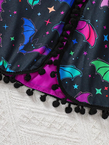 Children's Halloween Bat Print Hooded Cape and Tulle Dress Set | 2Y-6Y - variant_color - variant_size - variant_option