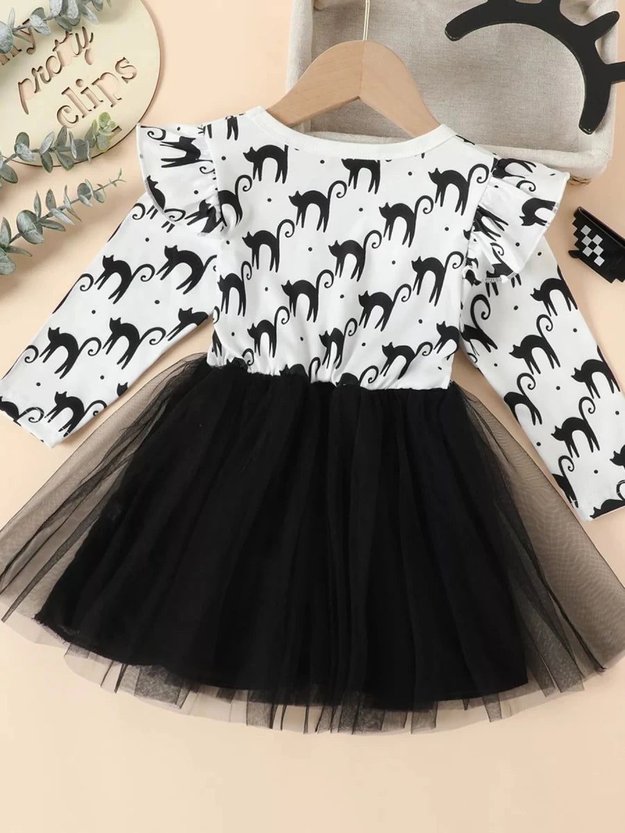 Children's Halloween Cat Eye Ruffle Tulle Dress | 2T-6T - variant_color - variant_size - variant_option