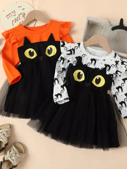Children's Halloween Cat Eye Ruffle Tulle Dress | 2T-6T - variant_color - variant_size - variant_option