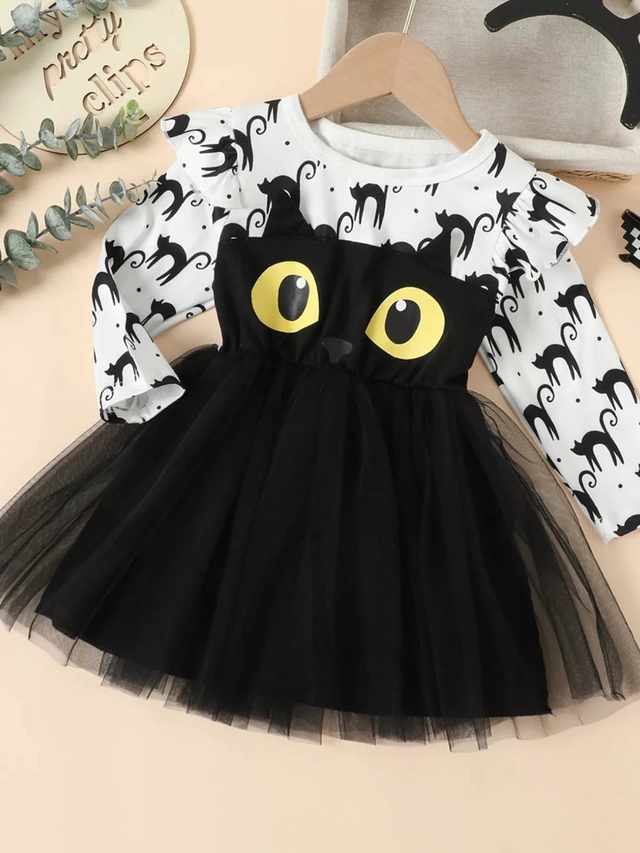 Children's Halloween Cat Eye Ruffle Tulle Dress | 2T-6T - variant_color - variant_size - variant_option