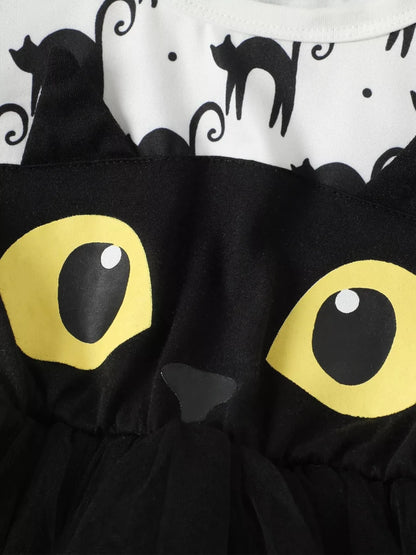 Children's Halloween Cat Eye Ruffle Tulle Dress | 2T-6T - variant_color - variant_size - variant_option