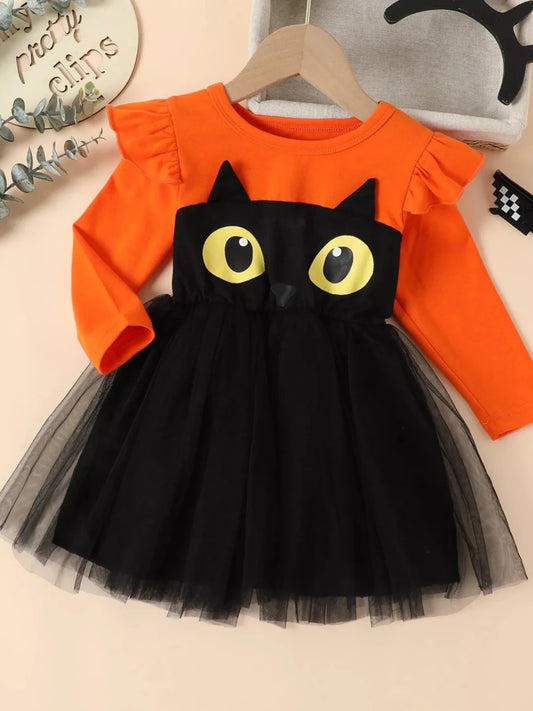 Children's Halloween Cat Eye Ruffle Tulle Dress | 2T-6T - variant_color - variant_size - variant_option
