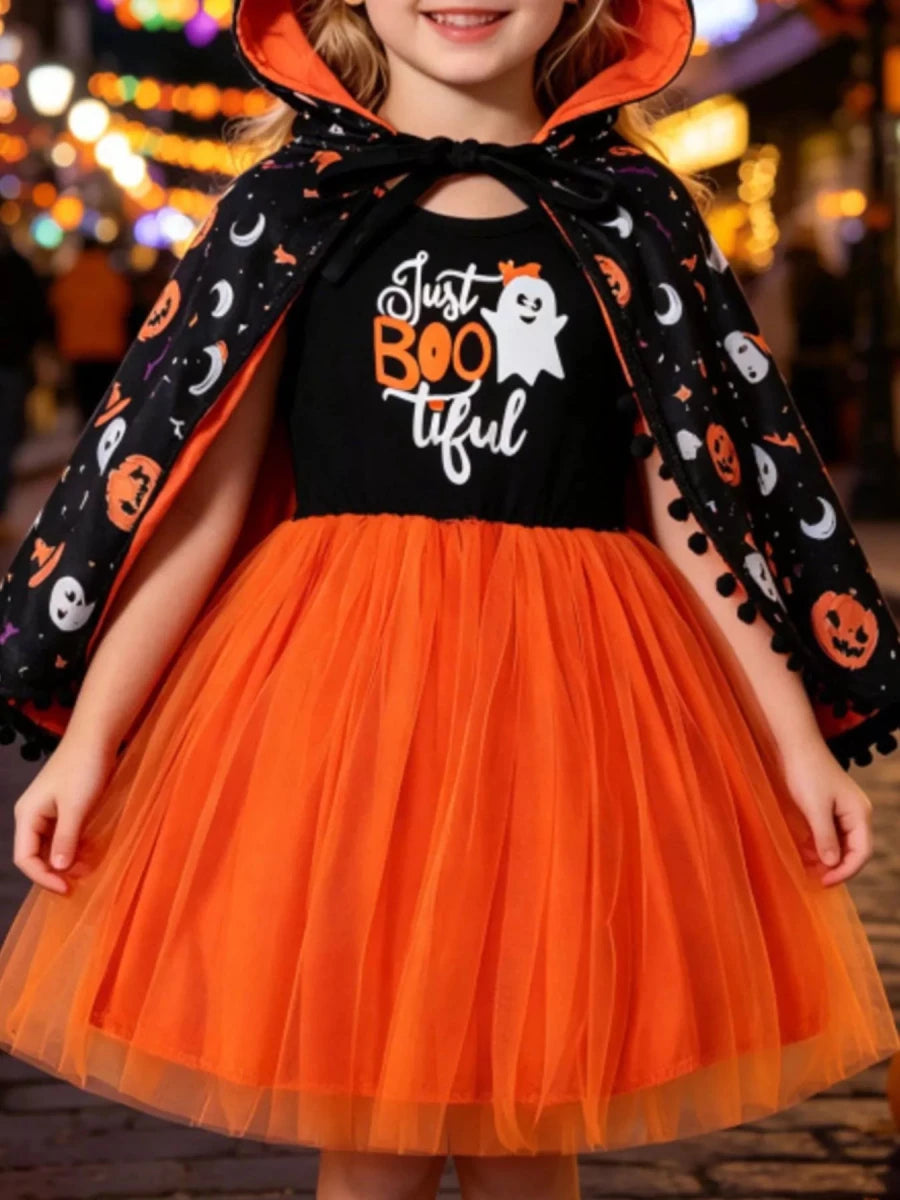 Children's Halloween Ghost Dress and Hooded Cape Set - variant_color - variant_size - variant_option