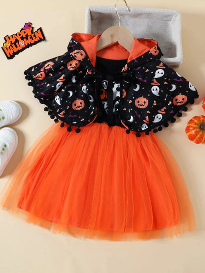 Children's Halloween Ghost Dress and Hooded Cape Set - variant_color - variant_size - variant_option