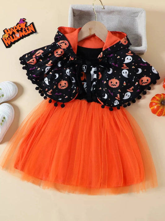 Children's Halloween Ghost Dress and Hooded Cape Set - variant_color - variant_size - variant_option