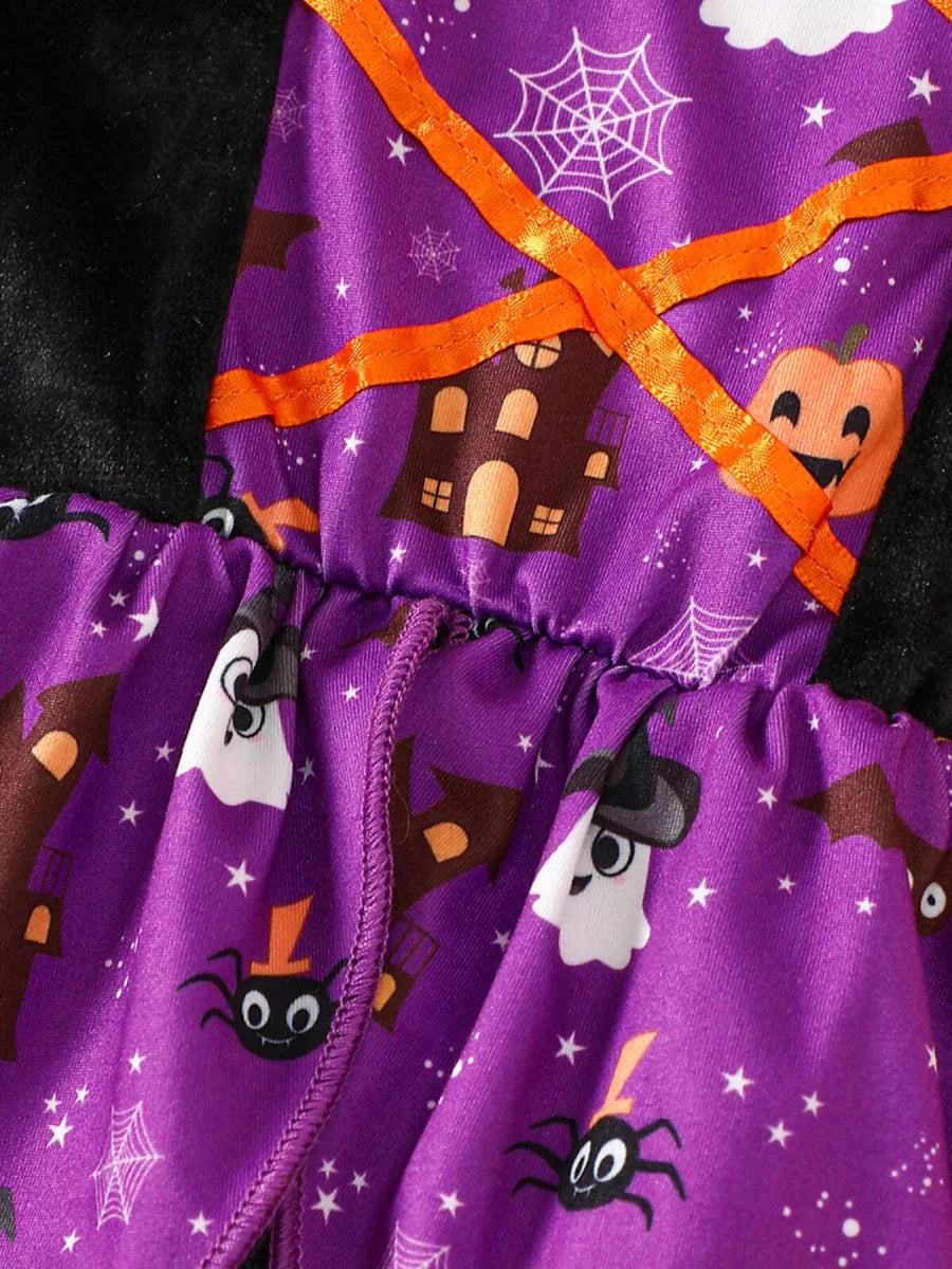 Children's Halloween Hooded Cape and Printed Dress Witch Costume Set | 18M-6Y - variant_color - variant_size - variant_option
