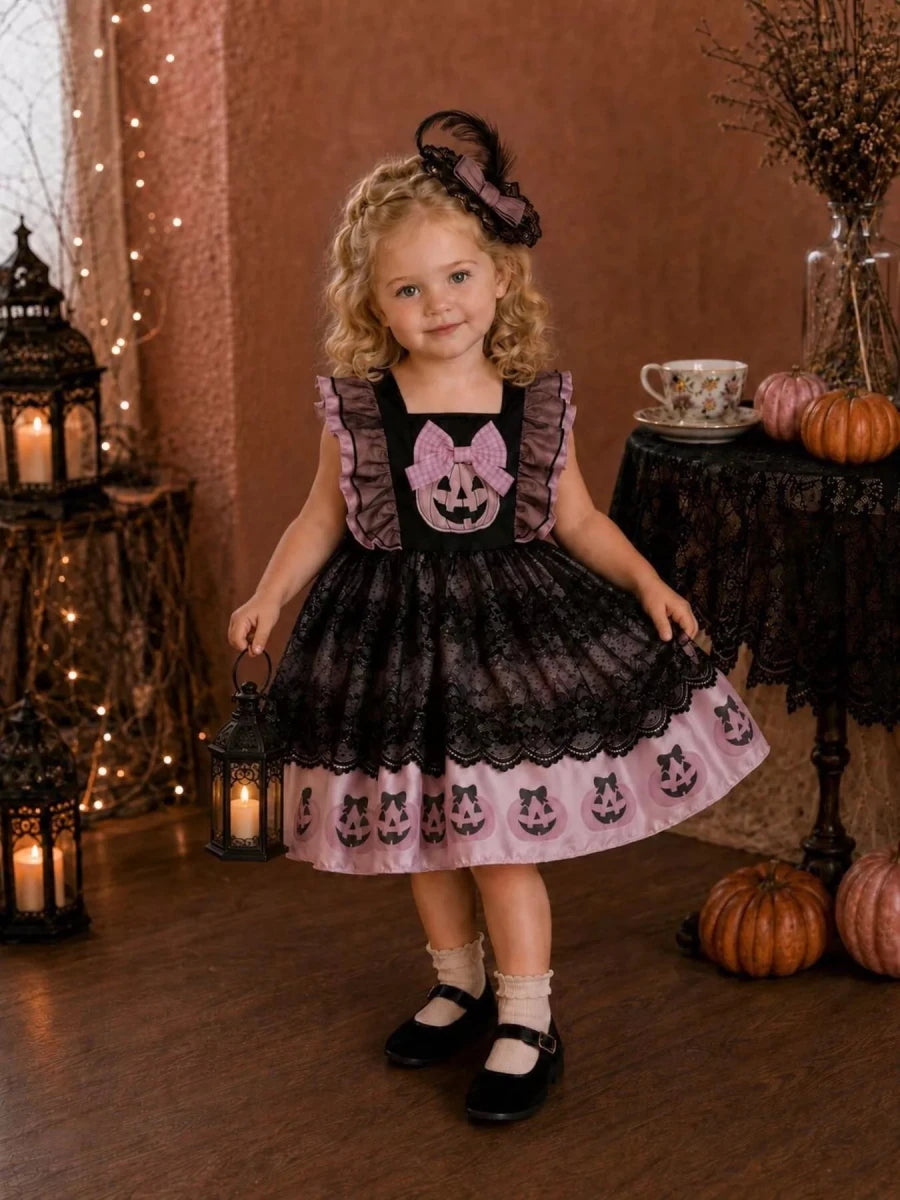 Children's Halloween Lolita Style Pumpkin Print Dress | 12M-5Y - variant_color - variant_size - variant_option