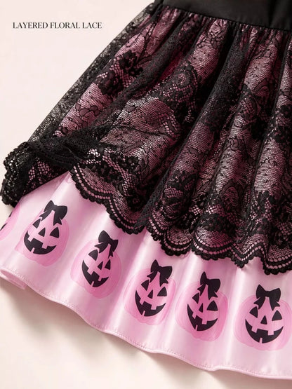 Children's Halloween Lolita Style Pumpkin Print Dress | 12M-5Y - variant_color - variant_size - variant_option