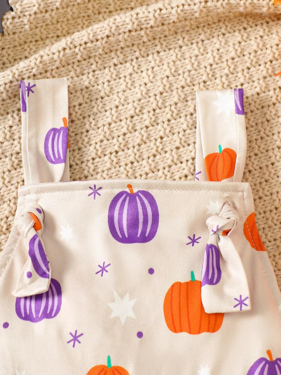 Children's Halloween Pumpkin Print Bell-Bottom Jumpsuit | 6M-4Y - variant_color - variant_size - variant_option