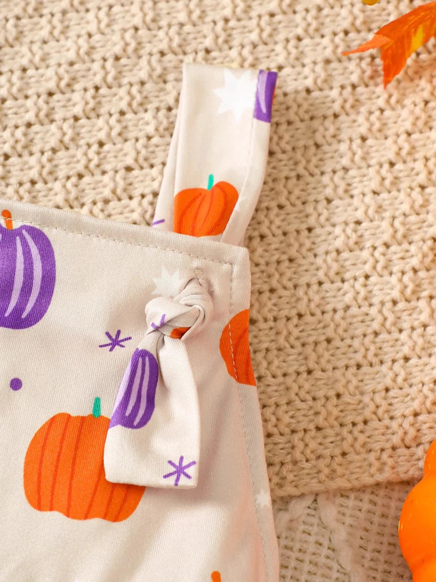 Children's Halloween Pumpkin Print Bell-Bottom Jumpsuit | 6M-4Y - variant_color - variant_size - variant_option