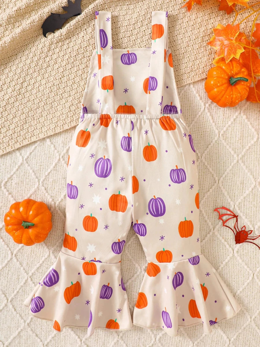 Children's Halloween Pumpkin Print Bell-Bottom Jumpsuit | 6M-4Y - variant_color - variant_size - variant_option