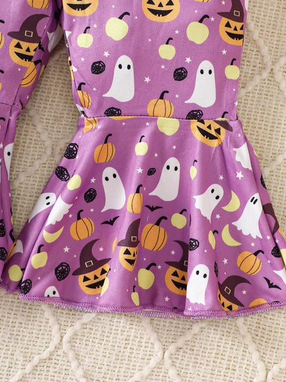 Children's Halloween Pumpkin Print Bell-Bottom Jumpsuit | 6M-4Y - variant_color - variant_size - variant_option