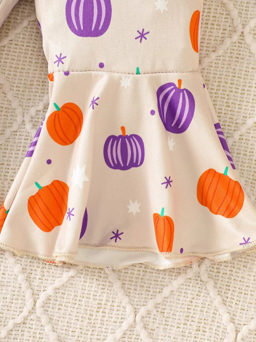 Children's Halloween Pumpkin Print Bell-Bottom Jumpsuit | 6M-4Y - variant_color - variant_size - variant_option
