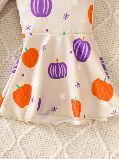 Children's Halloween Pumpkin Print Bell-Bottom Jumpsuit | 6M-4Y - variant_color - variant_size - variant_option