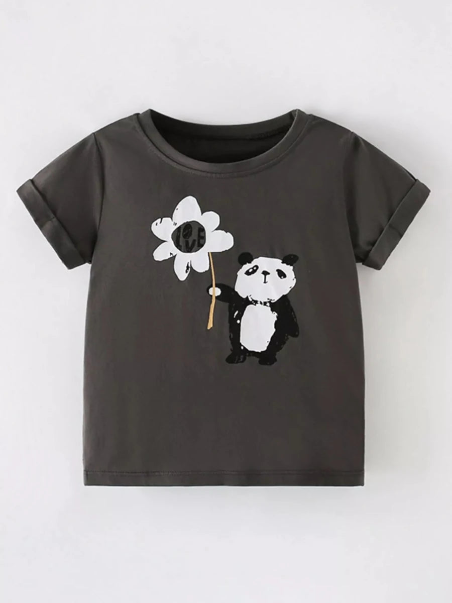 Children's Panda Graphic Short Sleeve T-Shirt - variant_color - variant_size - variant_option