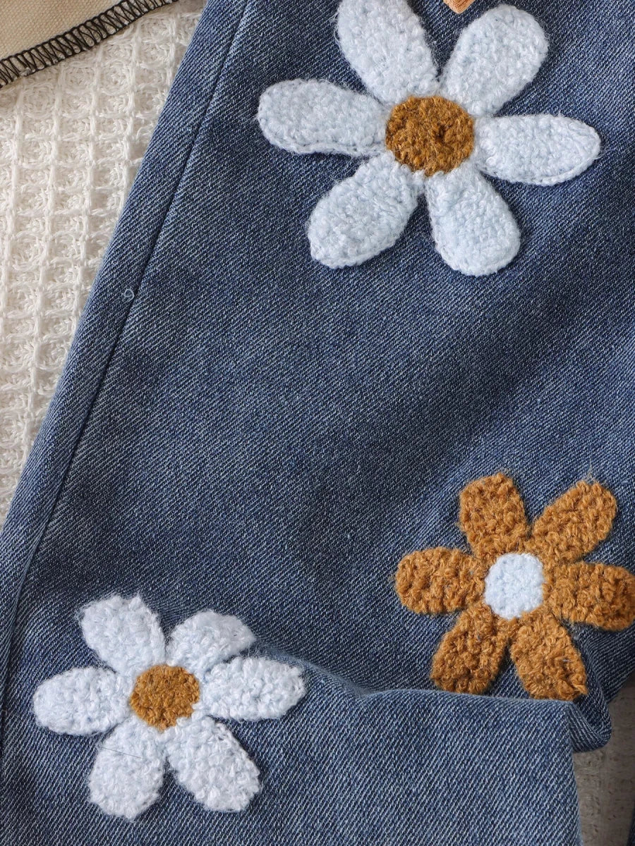 Children's Round Neck Top and Flower Jeans Set | 6M-3Y - variant_color - variant_size - variant_option