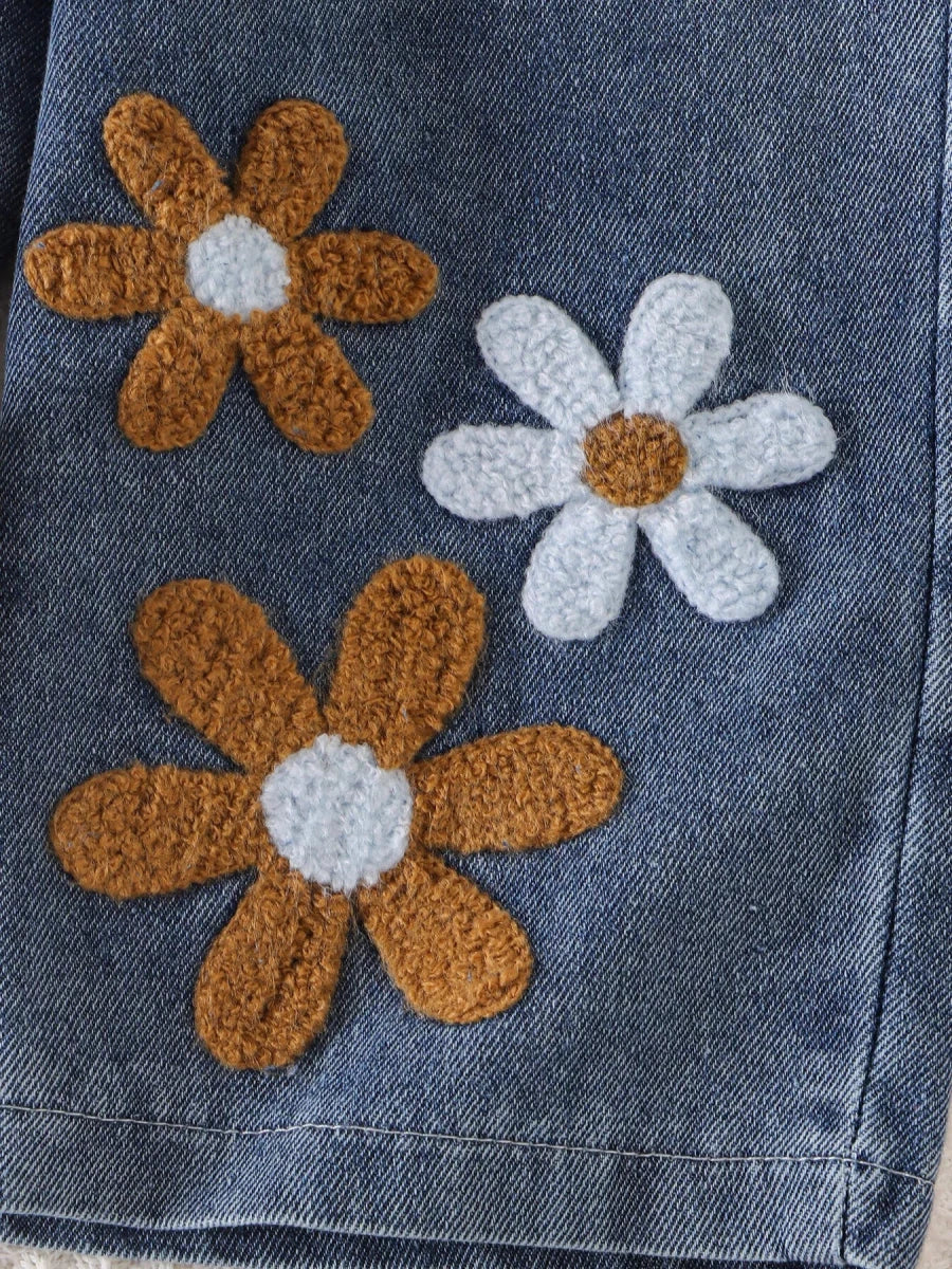 Children's Round Neck Top and Flower Jeans Set | 6M-3Y - variant_color - variant_size - variant_option