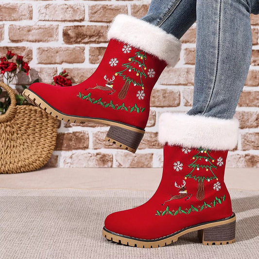 Christmas Embroidered Block Heel Ankle Boots - #variant_color# - #variant_size# - #variant_option#