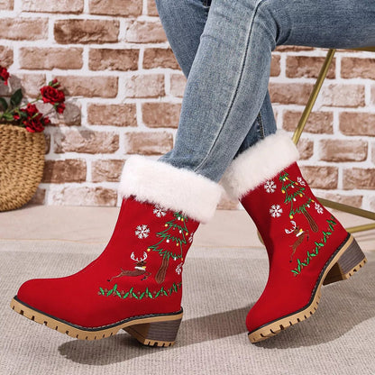 Christmas Embroidered Block Heel Ankle Boots - #variant_color# - #variant_size# - #variant_option#