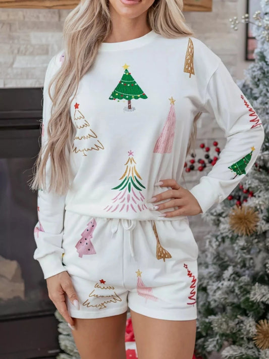 Christmas Tree | Christmas Pajama-Lounging Set | Round Neck Top and Shorts | S-XL - #variant_color# - #variant_size# - #variant_option#