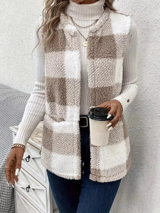Cozy Plaid Sherpa Vest Coat - #variant_color# - #variant_size# - #variant_option#