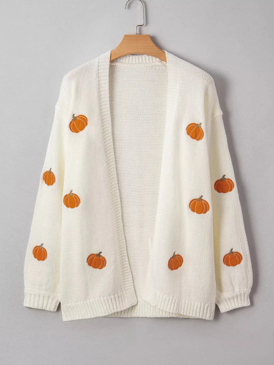 Fall Pumpkin Embroidered Knit Cardigan - #variant_color# - #variant_size# - #variant_option#
