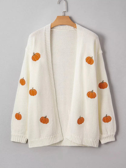 Fall Pumpkin Embroidered Knit Cardigan - #variant_color# - #variant_size# - #variant_option#