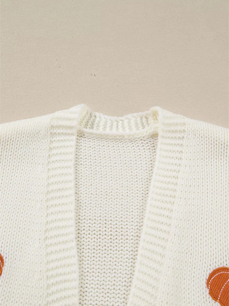Fall Pumpkin Embroidered Knit Cardigan - #variant_color# - #variant_size# - #variant_option#