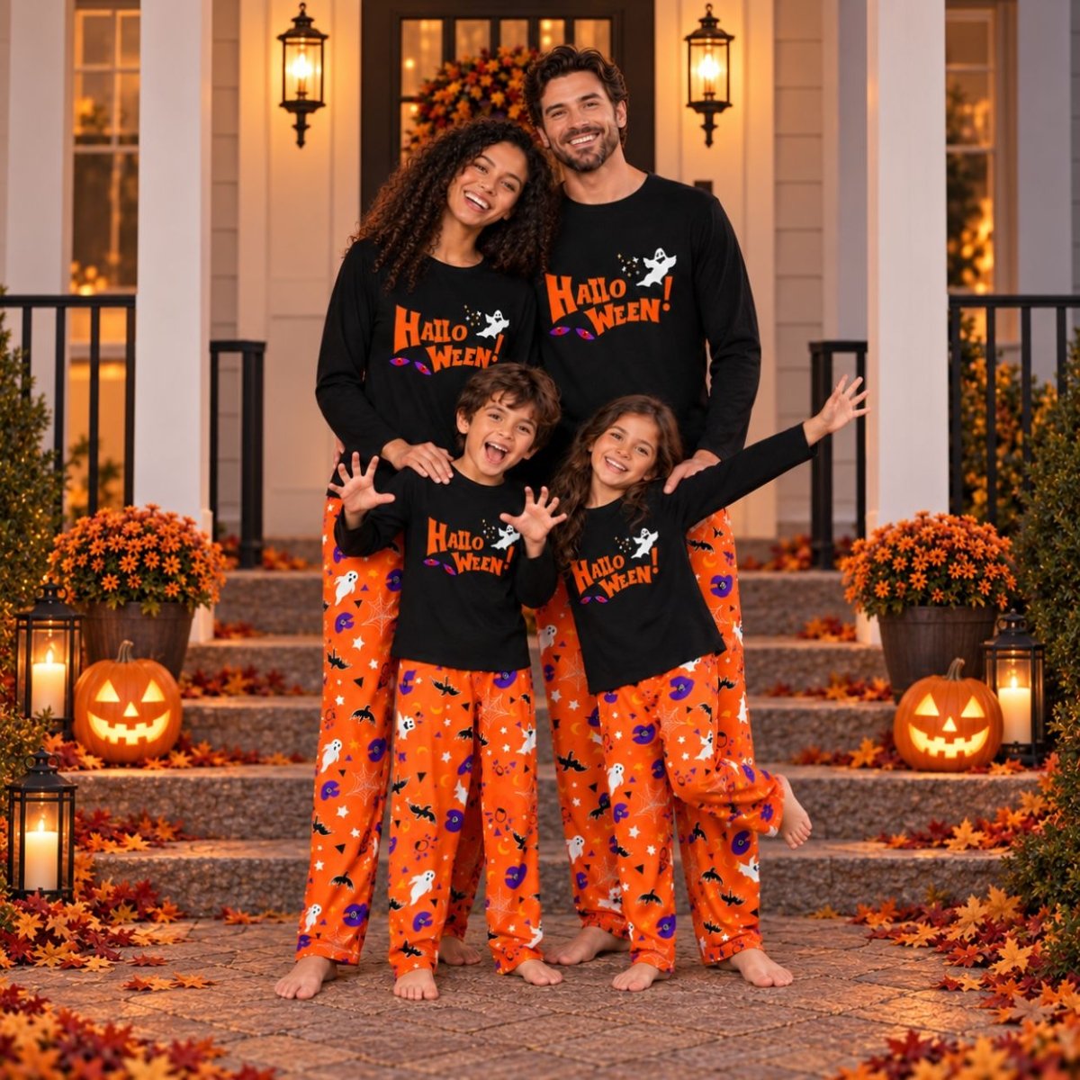 Full Size Halloween Family Matching Pajama Set with Ghost and Pumpkin Print | S-4XL - variant_color - variant_size - variant_option