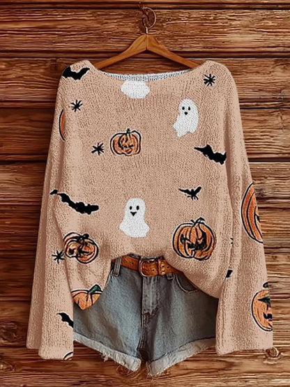 Full Size Halloween Graphic Boat Neck Sweater | S-5XL - #variant_color# - #variant_size# - #variant_option#