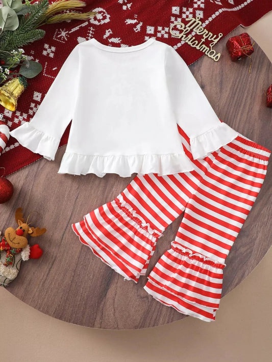 Girl's Santa Set | Children's Christmas Ruffle Trim Top and Pants Set | 3M - 3Y - #variant_color# - #variant_size# - #variant_option#