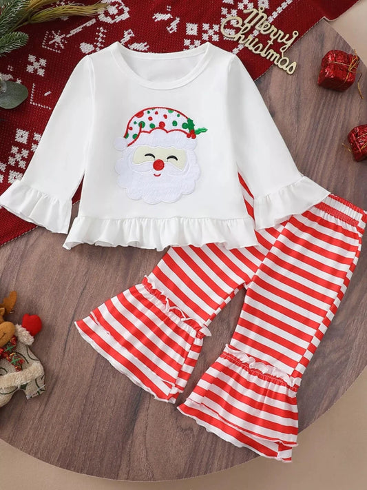 Girl's Santa Set | Children's Christmas Ruffle Trim Top and Pants Set | 3M - 3Y - #variant_color# - #variant_size# - #variant_option#