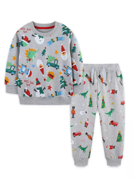 Gray Scrambled Christmas | Children's Christmas Pajama Set | 2Y-7Y - #variant_color# - #variant_size# - #variant_option#