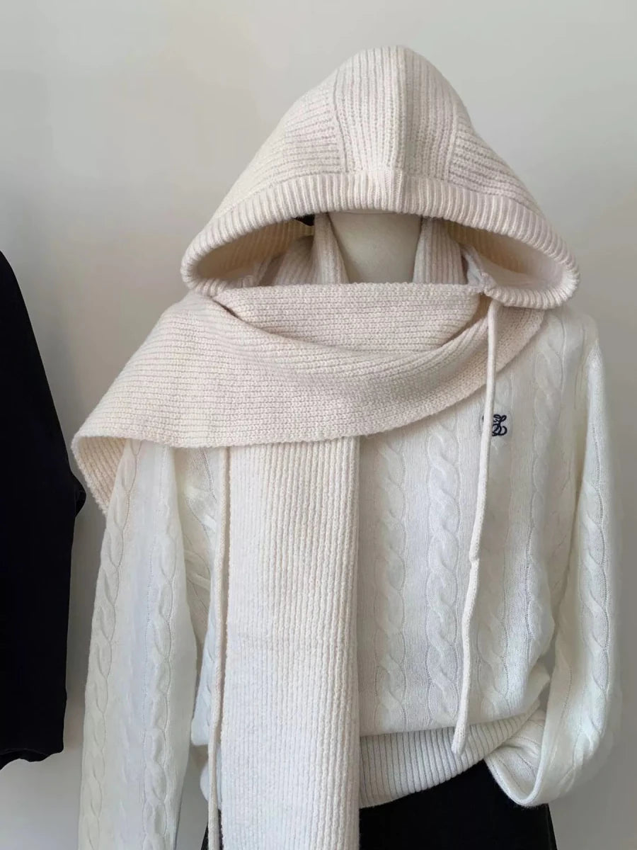 Knitted Solid Color Scarf Hoodie - variant_color - variant_size - variant_option