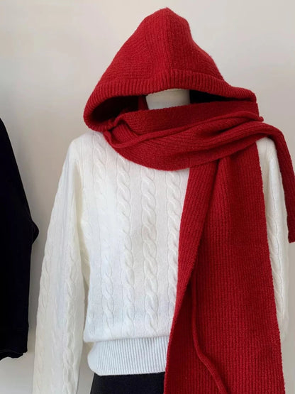 Knitted Solid Color Scarf Hoodie - variant_color - variant_size - variant_option
