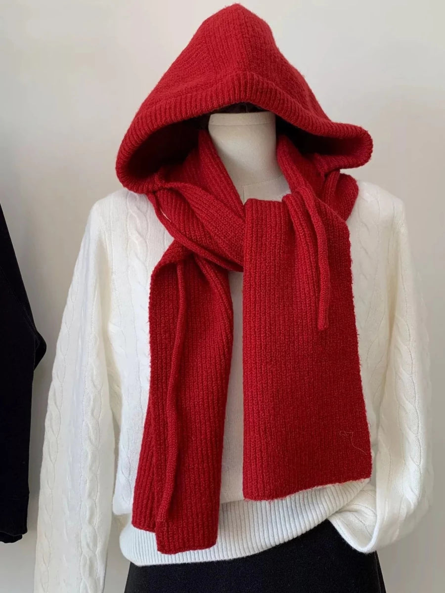 Knitted Solid Color Scarf Hoodie - variant_color - variant_size - variant_option