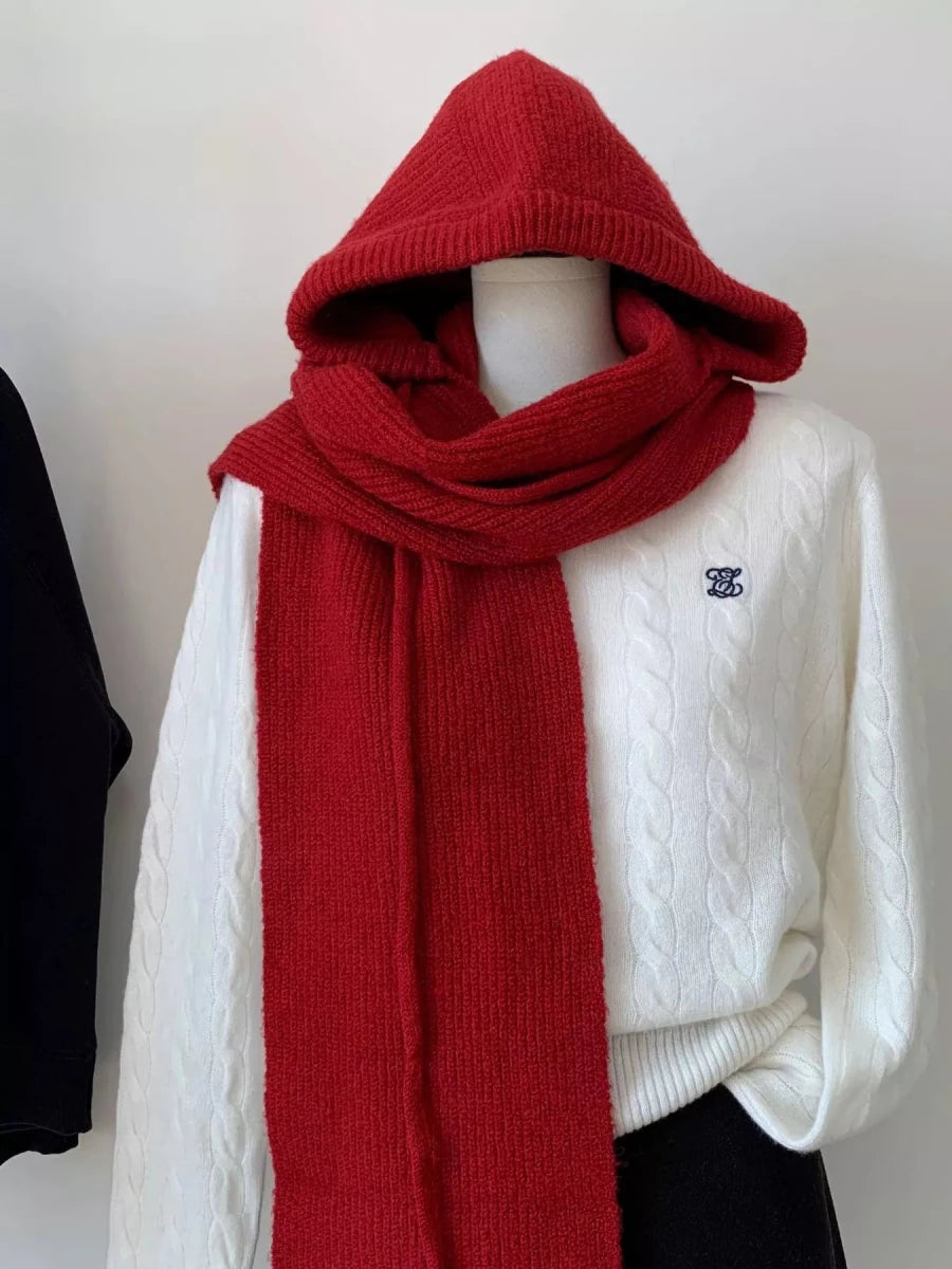 Knitted Solid Color Scarf Hoodie - variant_color - variant_size - variant_option