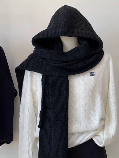 Knitted Solid Color Scarf Hoodie - variant_color - variant_size - variant_option