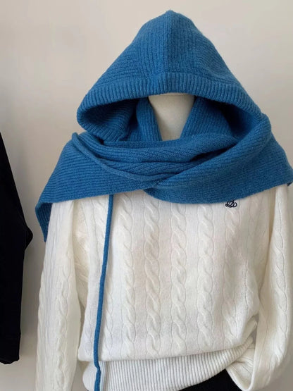 Knitted Solid Color Scarf Hoodie - variant_color - variant_size - variant_option
