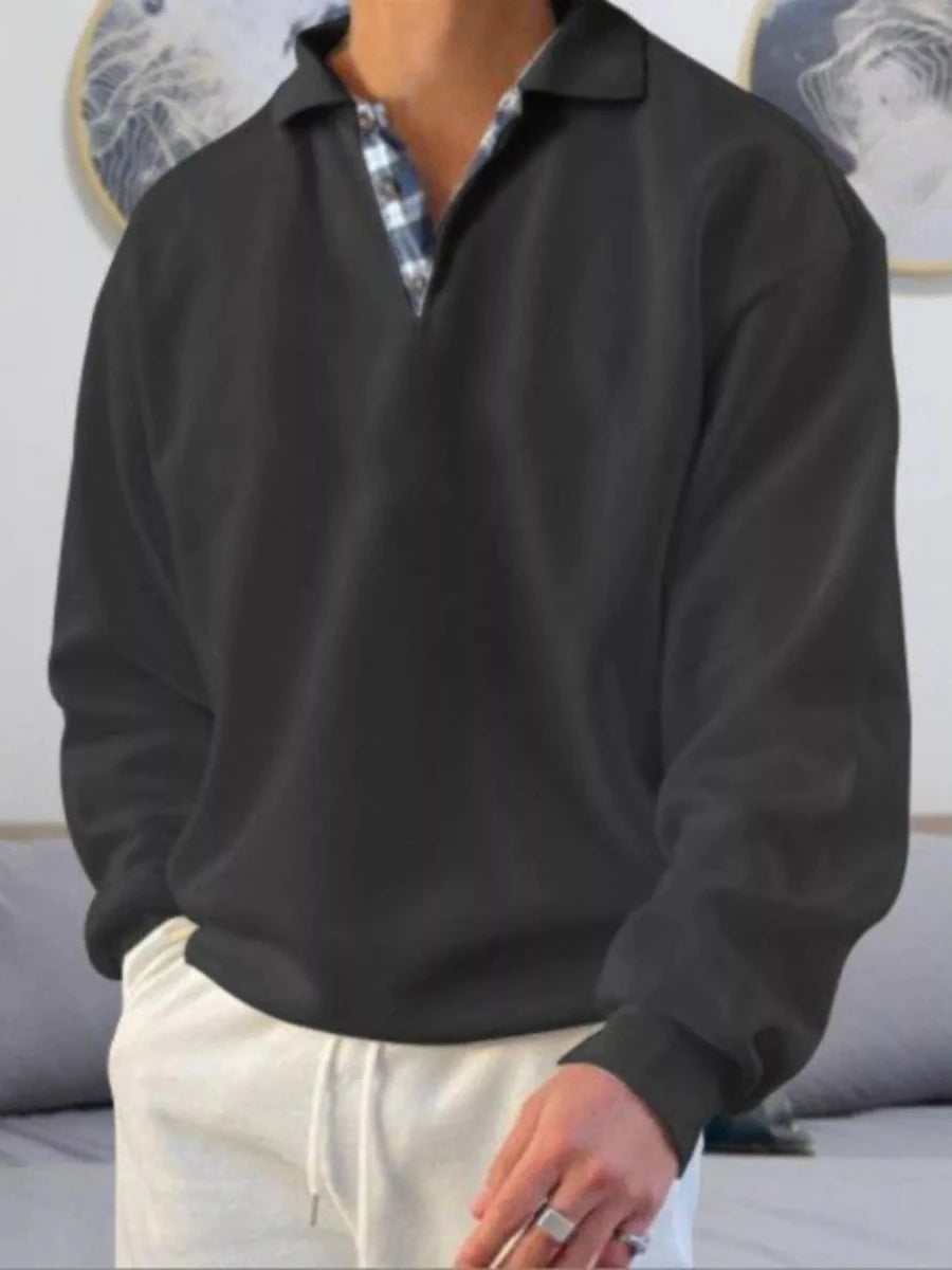 Men's Casual Polo Collar Long Sleeve Top | M-5XL - variant_color - variant_size - variant_option