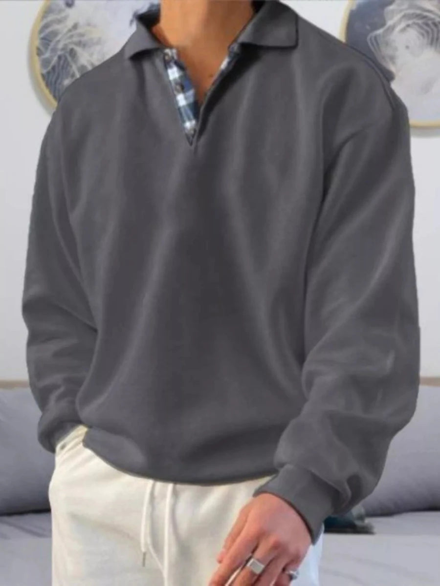 Men's Casual Polo Collar Long Sleeve Top | M-5XL - variant_color - variant_size - variant_option