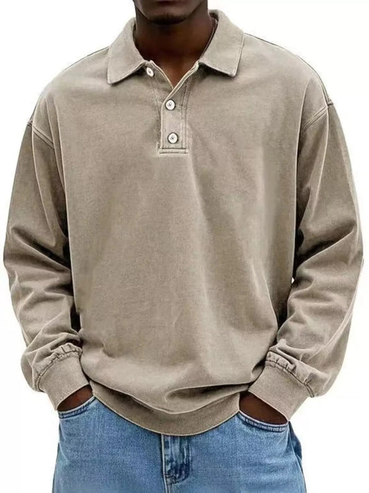 Men's Full Size Washed Long Sleeve Polo | S-5XL - variant_color - variant_size - variant_option