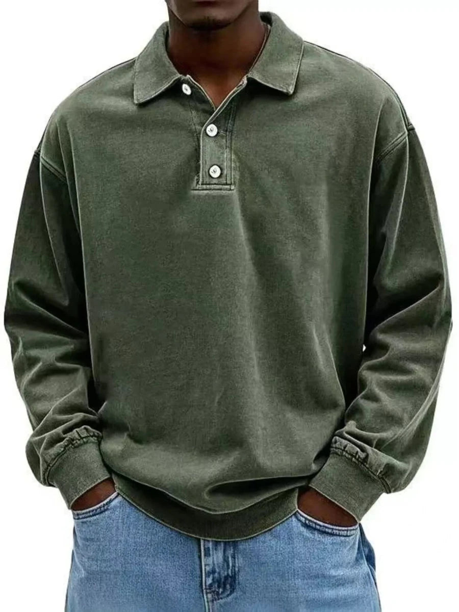 Men's Full Size Washed Long Sleeve Polo | S-5XL - variant_color - variant_size - variant_option
