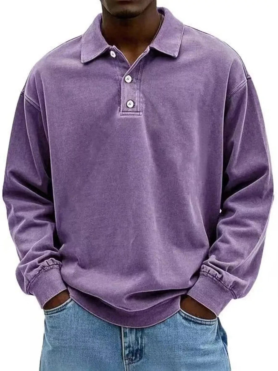 Men's Full Size Washed Long Sleeve Polo | S-5XL - variant_color - variant_size - variant_option