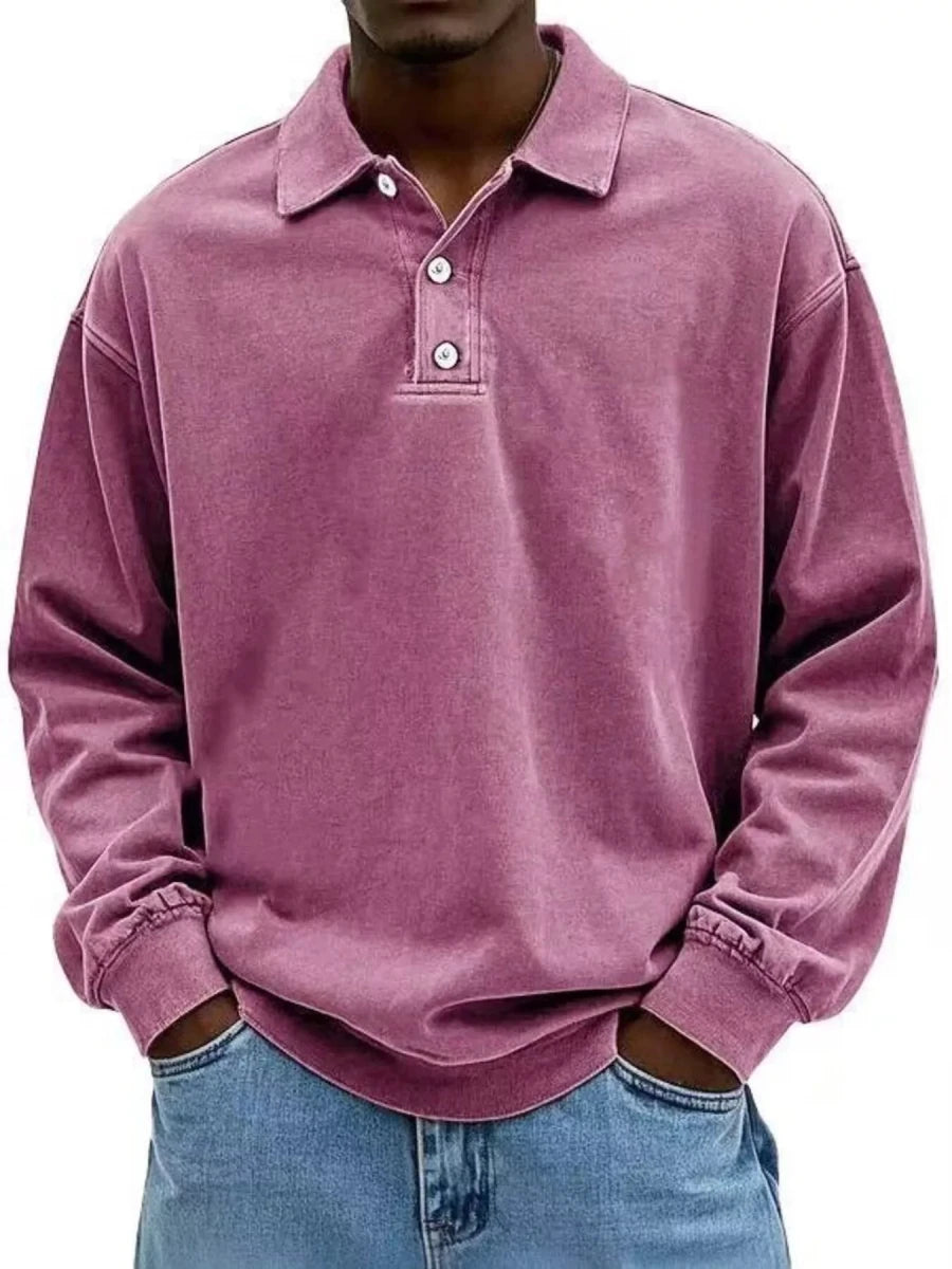 Men's Full Size Washed Long Sleeve Polo | S-5XL - variant_color - variant_size - variant_option