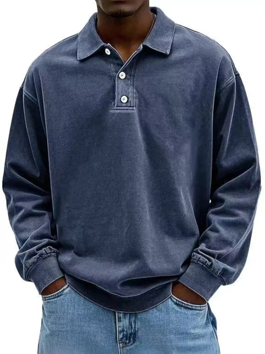Men's Full Size Washed Long Sleeve Polo | S-5XL - variant_color - variant_size - variant_option